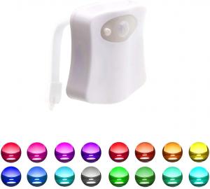 Battery powered 8 colors random switching motion sensor toilet bowl light, waterproof LED toilet night light